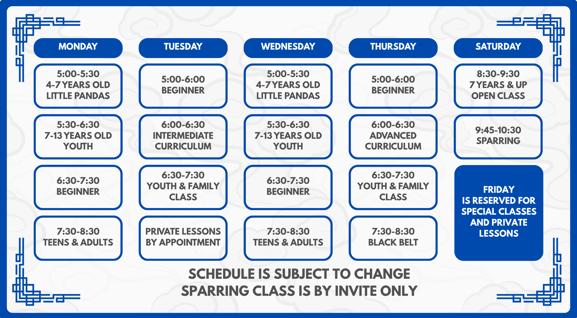 Korean Martial Arts Center Class Schedule